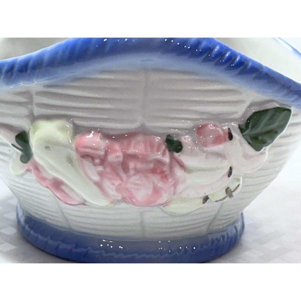 Vintage Small Blue & White Multicolor Fruit Ceramic Basket‎ Candy Dish - Picture 11 of 12